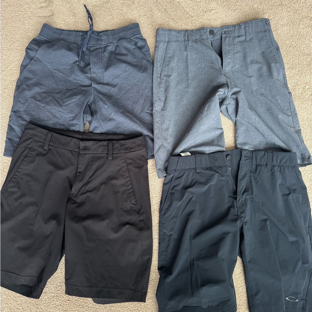 4 shorts, one athletic and 3 golf—lululemom, Oakley